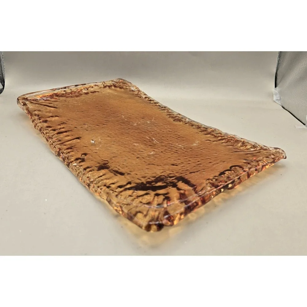Vintage Amber Glass Curved Serving Tray - Japan 20th Century B#27